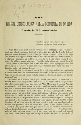 Cover for Una rivista ginecologiga nella comunita   di Oneida, provincia di Nuova-York