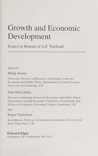 Cover for GROWTH AND ECONOMIC DEVELOPMENT: ESSAYS IN HONOUR OF A.P. THIRLWALL; ED. BY PHILIP ARESTIS.