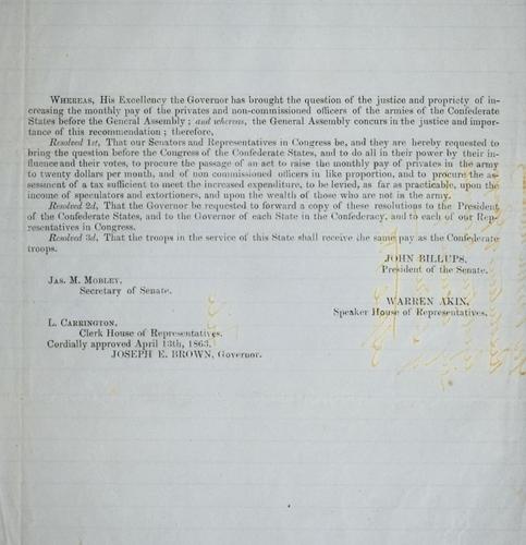 Cover for [Resolutions favoring increased pay for Confederate soldiers]