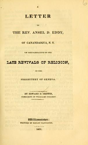 Cover for A letter to the Rev. Ansel D. Eddy, of Canandaigua, N.Y.