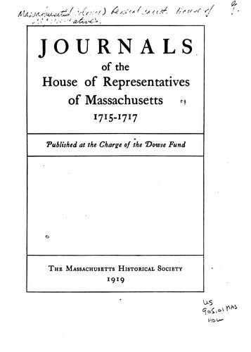 Cover for Journals of the House of Representatives of Massachusetts