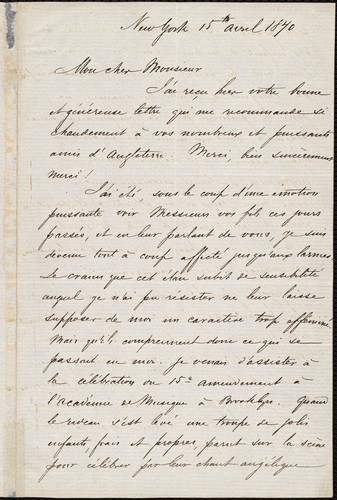 Cover for [Letter to] Mon cher Monsieur