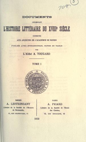 Cover for Documents concernant l'histoire littéraire du XVIIIe siècle
