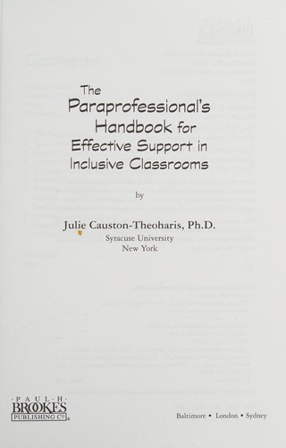 Cover for The paraprofessional's handbook for effective support in inclusive classrooms