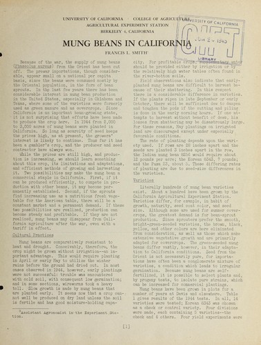 Cover for Mung beans in California