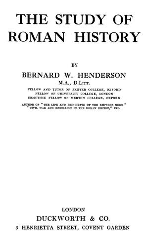 Cover for The study of Roman history