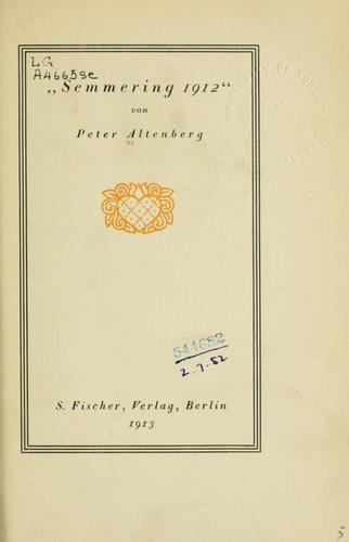 Cover for "Semmering 1912".