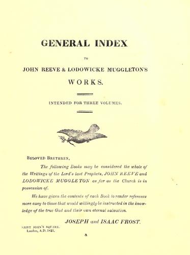 Cover for General index to John Reeve & Lodowicke Muggleton's works.