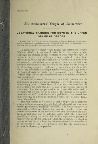 Cover for Vocational training for boys in the upper grammar grades