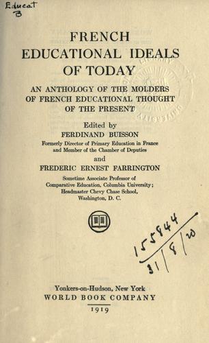 Cover for French educational ideals of to-day