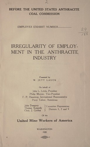 Cover for Irregularity of employment in the anthracite industry