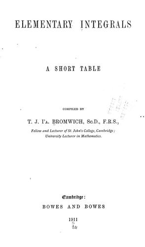 Cover for Elementary integrals