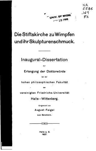 Cover for Die Stiftskirche zu Wimpfen und ihr Skulpturenschmuck.