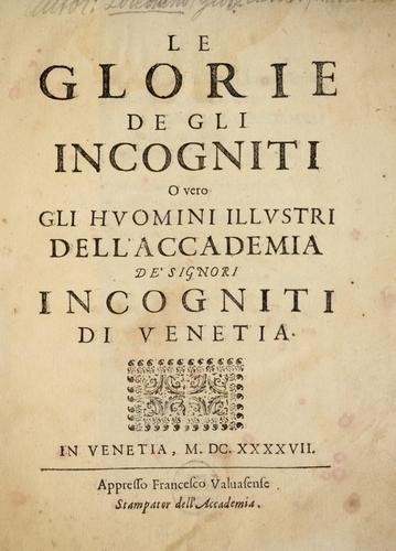 Cover for Le glorie de gli incogniti