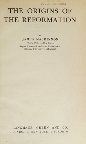 Cover for The origins of the reformation,