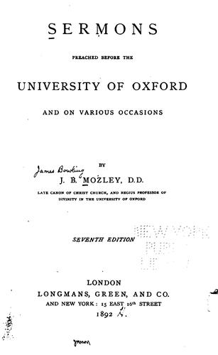 Cover for Sermons preached before the University of Oxford and on various occasions