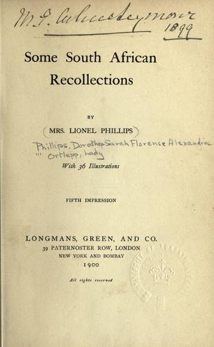 Cover for Some south African recollections