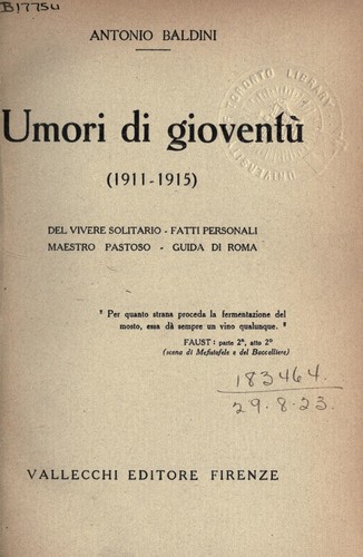 Cover for Umori di gioventù, (1911-1915)
