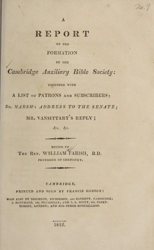 Cover for A Report of the formation of the Cambridge Auxiliary Bible Society