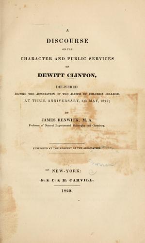 Cover for A discourse on the character and public services of Dewitt Clinton