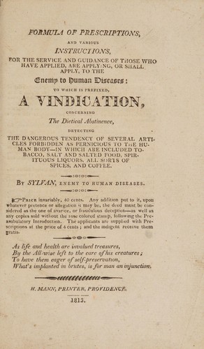 Cover for Formula of prescriptions, and various instructions, for the service and guidance of those who have applied, are applying, or shall apply, to the enemy to human diseases