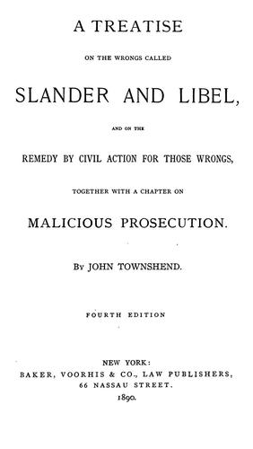 Cover for A treatise on the wrongs called slander and libel