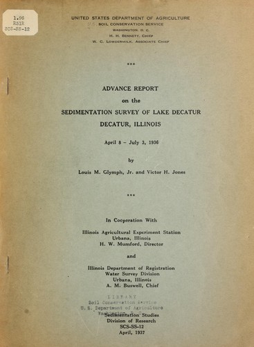 Cover for Advance report on the sedimentation survey of Lake Decatur, Decatur, Illinois, April 8-July 3, 1936