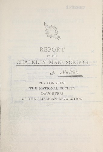 Cover for Report on the Chalkley manuscripts, 21st Congress, the National Society, Daughters of the American Revolution