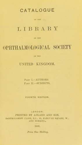 Cover for Catalogue of the library of the Ophthalmological Society of Great Britain