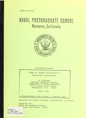 Cover for Model of direct initiation of unconfined detonations