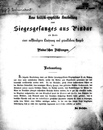 Cover for Neue kritisch-exegetische Bearbeitung eines Siegesgesanges aus Pindar