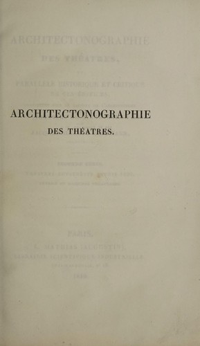 Cover for Architectonographie des théâtres