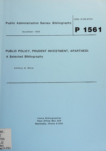 Cover for Public policy, prudent investment, apartheid
