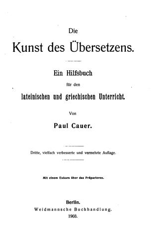 Cover for Die Kunst des Übersetzens: Ein Hilfsbuch für den lateinischen und griechischen Unterricht