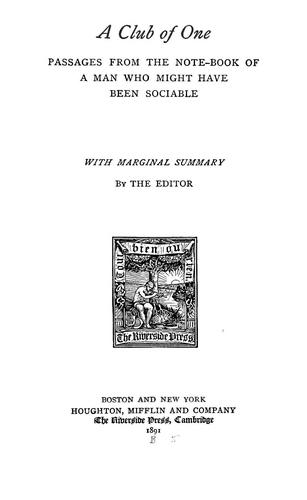 Cover for A club of one