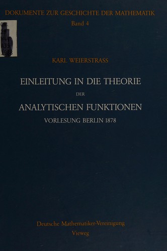 Cover for Einleitung in die Theorie der analytischen Funktionen
