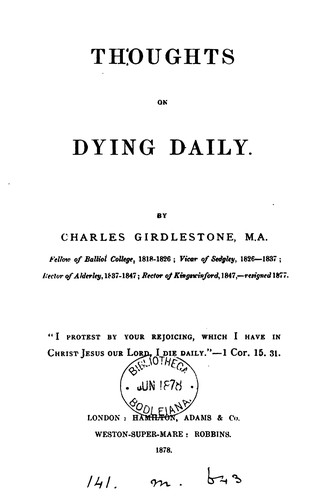 Cover for Thoughts on dying daily