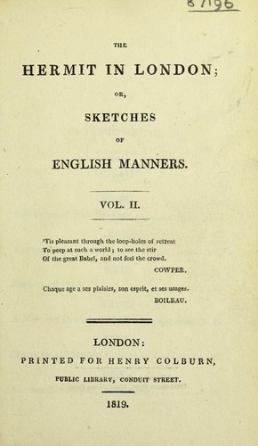 Cover for The hermit in London; or, sketches of English manners
