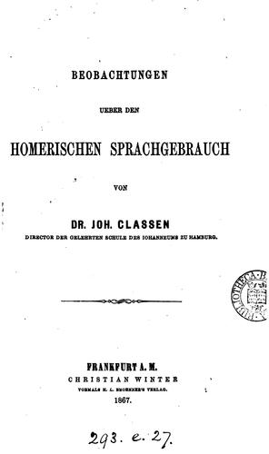 Cover for Beobachtungen über den homerischen Sprachgebrauch