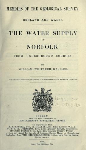Cover for The water supply of Norfolk from underground sources
