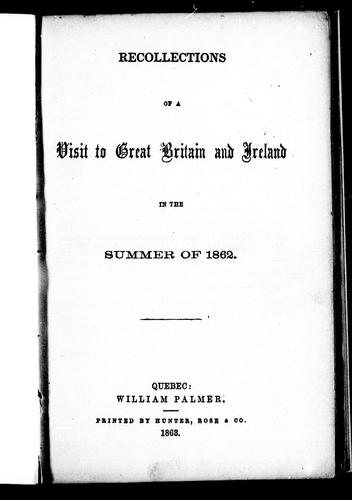Cover for Recollections of a visit to Great Britain and Ireland in the summer of 1862