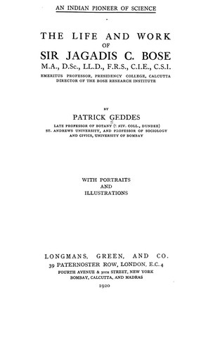 Cover for The life and work of Sir Jagadis C. Bose