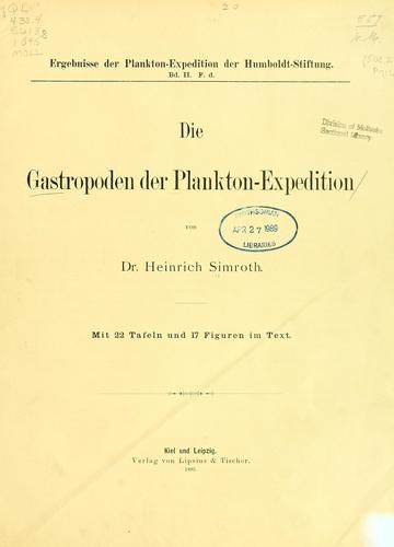 Cover for Die Gastropoden der Plankton-Expedition