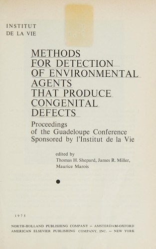 Cover for Methods for detection of environmental agents that produce congenital defects