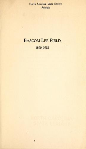 Cover for Bascom Lee Field, 1890-1918.