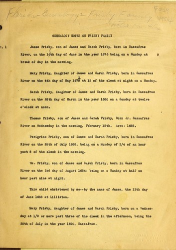 Cover for Genealogy notes on Frisby family