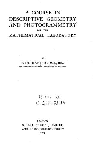 Cover for A course in descriptive geometry and photogrammetry for the mathematical laboratory