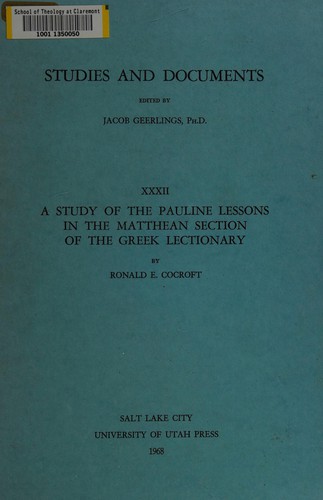 Cover for A study of the Pauline lessons in the Matthean sections of the Greek lectionary