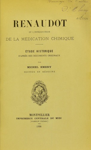 Cover for Renaudot et l'introduction de la m©♭dication chimique