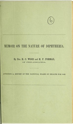 Cover for Memoir on the nature of diphtheria